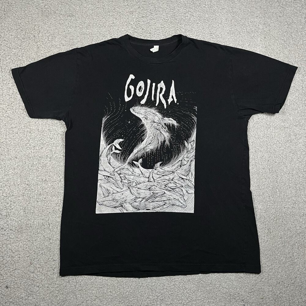 Gojira Shirt Mens L Black Metal Rock Band Woodblock Whales Tour Graphic